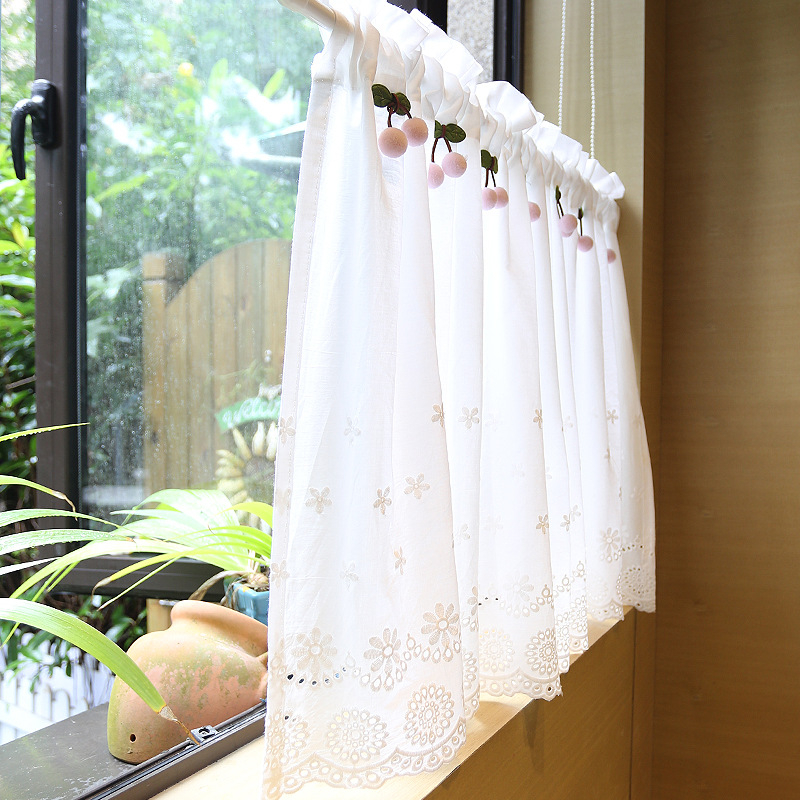 Dverų užuolaida, medvilnės audinys su vyšnių siuvinėjimu, pusiau šešėlis, prancūziško kaimiško amerikinio stiliaus, Iris Country Brigade