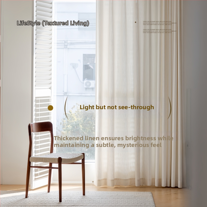 Chenille polüester kiududest läbipaistvad kardinad – kaasaegne minimalistlik stiil elutoas, paksenenud ja vaikne rööbas