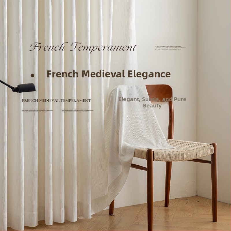 Chenille polüester kiududest läbipaistvad kardinad – kaasaegne minimalistlik stiil elutoas, paksenenud ja vaikne rööbas