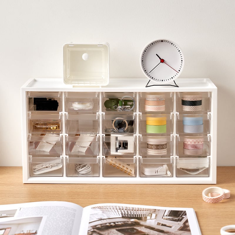 Desktop kutija za ladice (model 514AAE), PP materijal, s poklopcem, složiva, 20 pretinaca