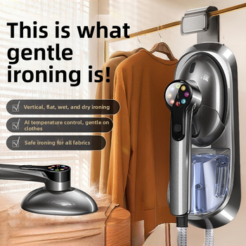 Pārvietojams tvaika gludināšanas ierīce drēbēm ar skārienjutīgu ekrānu, 1450W, 111–240V, tilpums <0,8 l, ar stiprinājumu