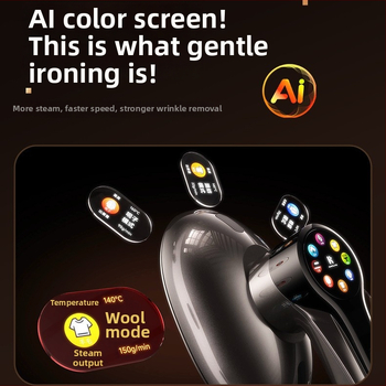 Pārvietojams tvaika gludināšanas ierīce drēbēm ar skārienjutīgu ekrānu, 1450W, 111–240V, tilpums <0,8 l, ar stiprinājumu
