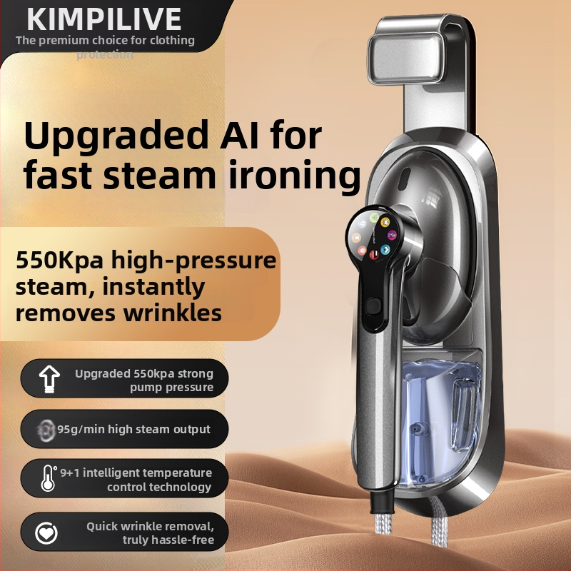 Pārvietojams tvaika gludināšanas ierīce drēbēm ar skārienjutīgu ekrānu, 1450W, 111–240V, tilpums <0,8 l, ar stiprinājumu