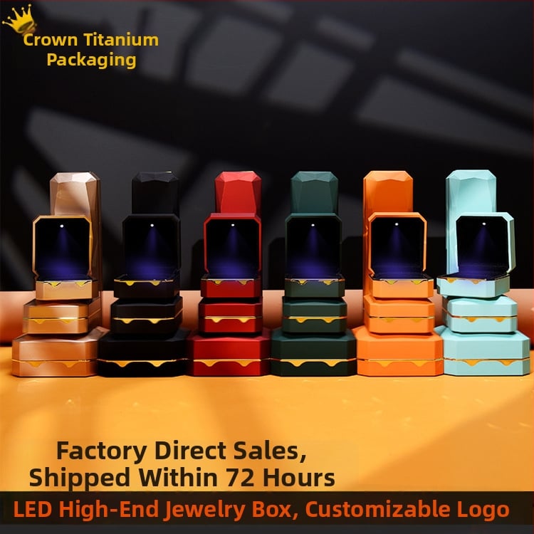 LED astoņstūra rotaslietu kastīte ar gaismu – plastmasas iepakojuma kārbiņa rotaslietām, piemērota gredzeni, pendanti, rokassprādzes un kaklarotas