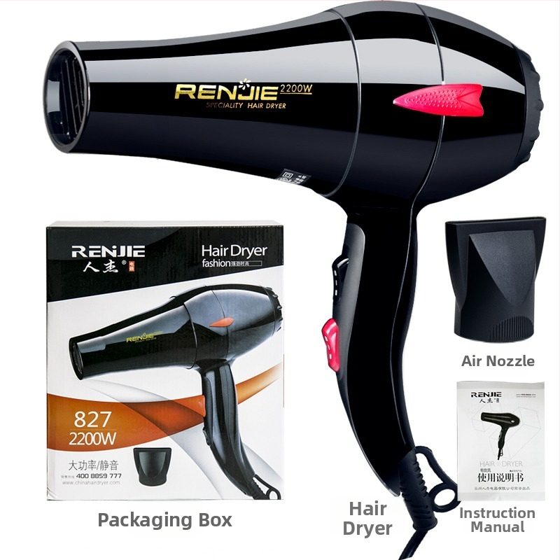 Renji 827 Plaukų džiovintuvas - 2200W, Karštas ir šaltas oras, šepetėlių variklis, 220V, ABS korpusas