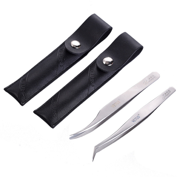 Kõrge täpsusega roostevabast terasest ripsmete pintsetid kunstlike ripsmete kleepimiseks, komplekt sulgi-klipiga ja delfiiniklippiga