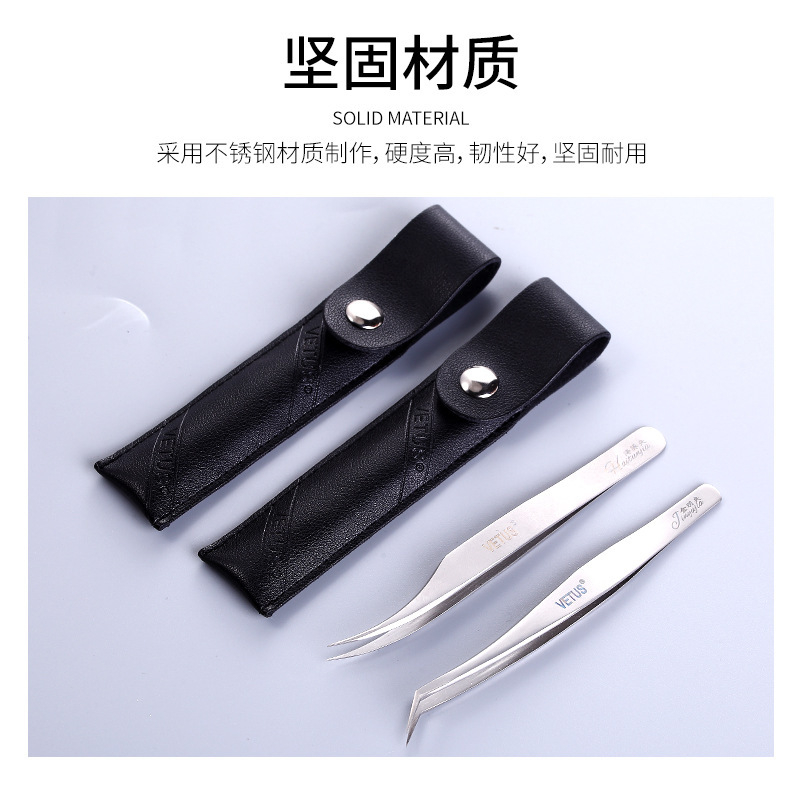 Kõrge täpsusega roostevabast terasest ripsmete pintsetid kunstlike ripsmete kleepimiseks, komplekt sulgi-klipiga ja delfiiniklippiga