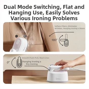 Midea rokas tvaika gludināšanas ierīce drēbēm, pārnēsājama, 1100W, spriegums 111–240V, ūdens tvertnes tilpums <0,8 L, mehāniskā darbība