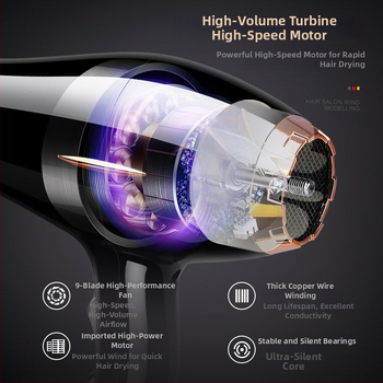 Plaukų džiovintuvas namų naudojimui, didelė galia 800 W, DC variklis, sulankstoma rankena, vienas antgalis, karštas/šaltas oras