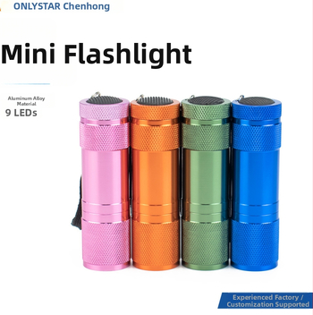 9-LED baterijas lukturis, alumīnija korpuss, manuāla darbība, 4.5V baterija, diapazons līdz 50 m