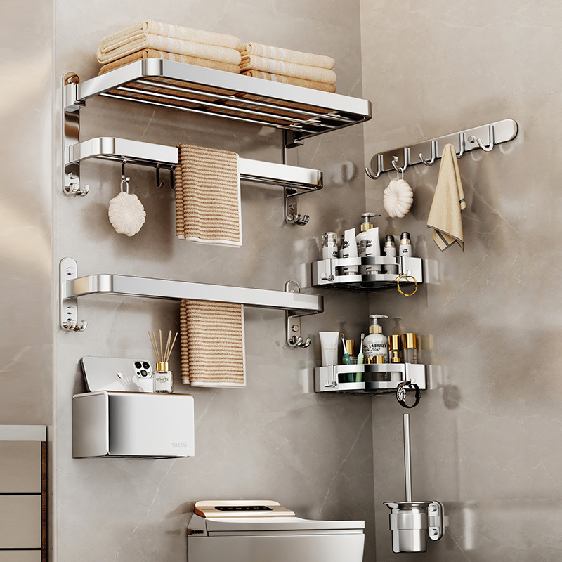 Suport pentru prosoape din oțel inoxidabil 304, fără găuri, pliabil, două etaje, 30 kg încărcare