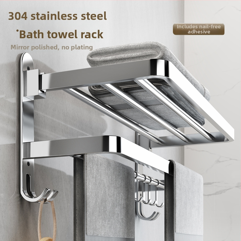 304 nerūsējošā tērauda dvieļu turētājs, bez urbšanas, saliekams, divstāvu, 30 kg slodze