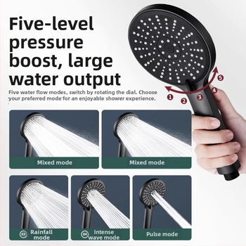 Slėginė dušo galva, reguliuojama penkių greičių, didelis išėjimo panelis ir universali sąsaja