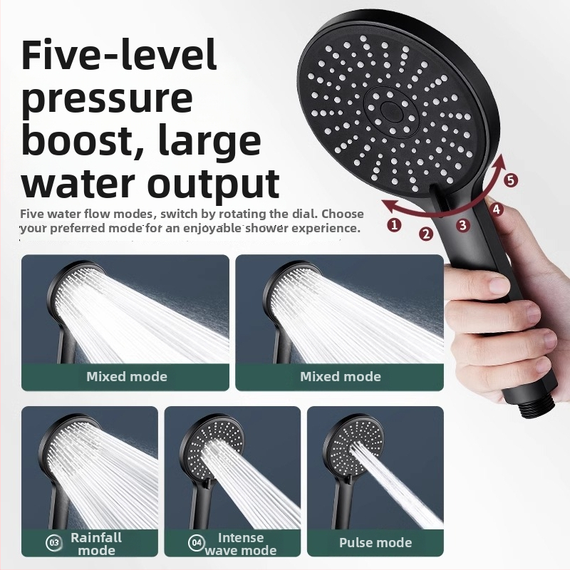 Duššipea rõhuga, reguleeritav viie kiirusega, suur väljalaske paneel ja universaalne liides