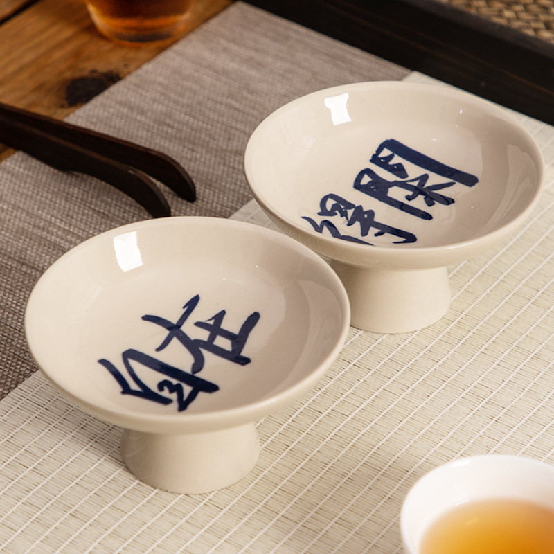 Κεραμικό πιάτο με χειροποίητη ζωγραφική, υψηλό πόδι για σερβίρισμα φρούτων και σνακ τσαγιού, ανθεκτικό σε φούρνο μικροκυμάτων, δυνατότητα εκτύπωσης λογότυπου και παραμετροποίησης