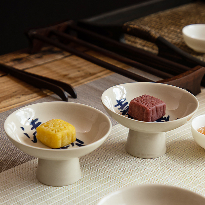 Κεραμικό πιάτο με χειροποίητη ζωγραφική, υψηλό πόδι για σερβίρισμα φρούτων και σνακ τσαγιού, ανθεκτικό σε φούρνο μικροκυμάτων, δυνατότητα εκτύπωσης λογότυπου και παραμετροποίησης