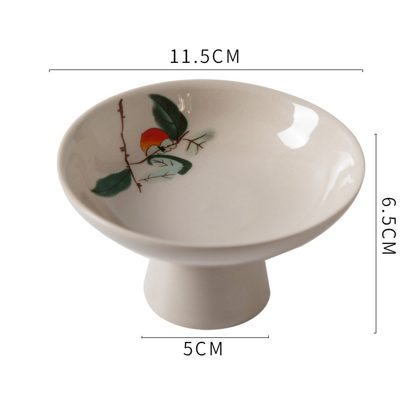 Κεραμικό πιάτο με χειροποίητη ζωγραφική, υψηλό πόδι για σερβίρισμα φρούτων και σνακ τσαγιού, ανθεκτικό σε φούρνο μικροκυμάτων, δυνατότητα εκτύπωσης λογότυπου και παραμετροποίησης