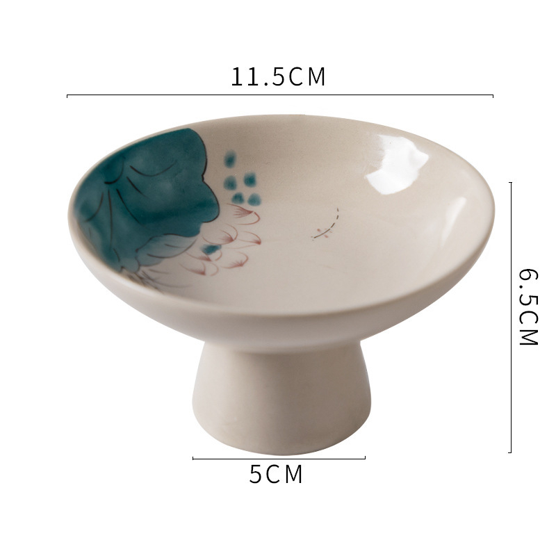 Κεραμικό πιάτο με χειροποίητη ζωγραφική, υψηλό πόδι για σερβίρισμα φρούτων και σνακ τσαγιού, ανθεκτικό σε φούρνο μικροκυμάτων, δυνατότητα εκτύπωσης λογότυπου και παραμετροποίησης