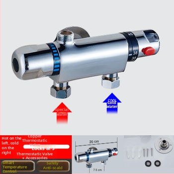 Termostatinis maišymo vožtuvas, modelis 5541, iš vario, darbinė temperatūra 80°C, sieninis montavimas, keraminis kartridžo vožtuvas