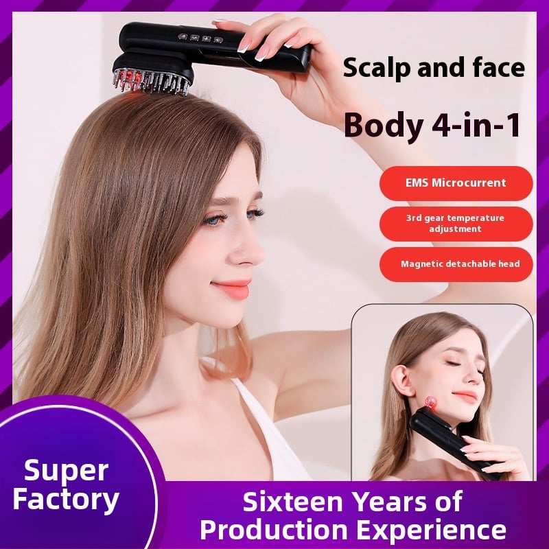 4-in-1 grožio šukė su mikro srovės masažu ir galvos odos gydymo aplikatoriumi – riebalų kontrolė, pleiskanojimas, niežulys, galvos odos nuraminimas