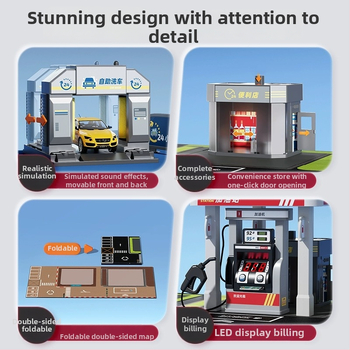 Yisi degvielas stacija rotaļu komplekts – balss paziņojumi, simulēta uzpildīšana un skaitīšana, plastmasas konstrukcija, bērniem 4–6 gadi