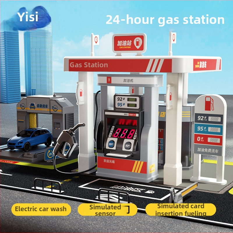 Yisi degvielas stacija rotaļu komplekts – balss paziņojumi, simulēta uzpildīšana un skaitīšana, plastmasas konstrukcija, bērniem 4–6 gadi