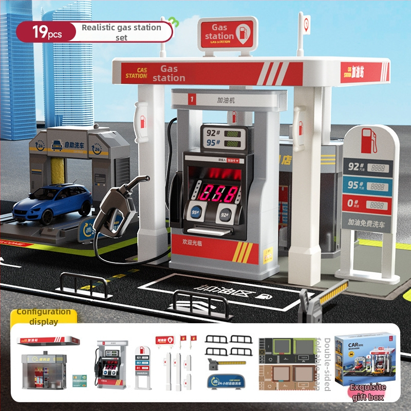 Yisi degvielas stacija rotaļu komplekts – balss paziņojumi, simulēta uzpildīšana un skaitīšana, plastmasas konstrukcija, bērniem 4–6 gadi