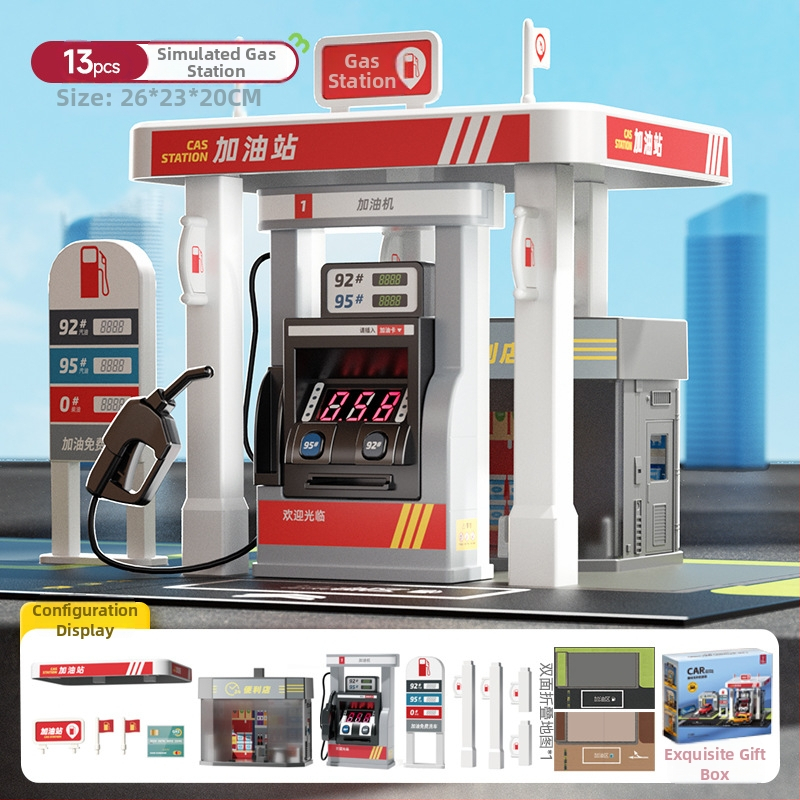 Yisi degvielas stacija rotaļu komplekts – balss paziņojumi, simulēta uzpildīšana un skaitīšana, plastmasas konstrukcija, bērniem 4–6 gadi