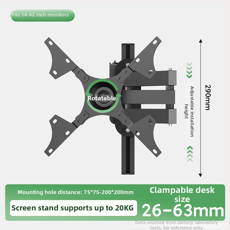 Monitoriaus laikiklis su pasukama ir teleskopine ranka – geležinis laikiklis, 15 kg apkrova, mechaninis valdymas