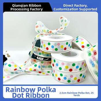 Juostelė dovanų įpakavimui su taškuotu raštu, poliesteris, Qianqian Ribbon, tinka dovanoms ir tortoms, dekoratyvinė juostelė