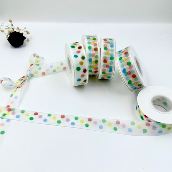 Juostelė dovanų įpakavimui su taškuotu raštu, poliesteris, Qianqian Ribbon, tinka dovanoms ir tortoms, dekoratyvinė juostelė