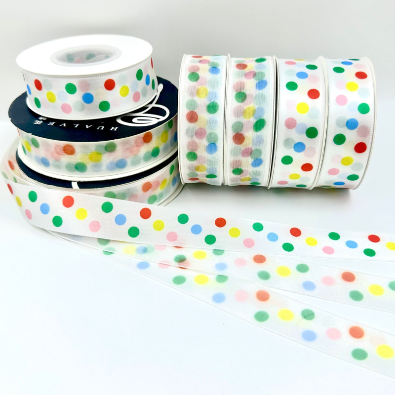 Juostelė dovanų įpakavimui su taškuotu raštu, poliesteris, Qianqian Ribbon, tinka dovanoms ir tortoms, dekoratyvinė juostelė