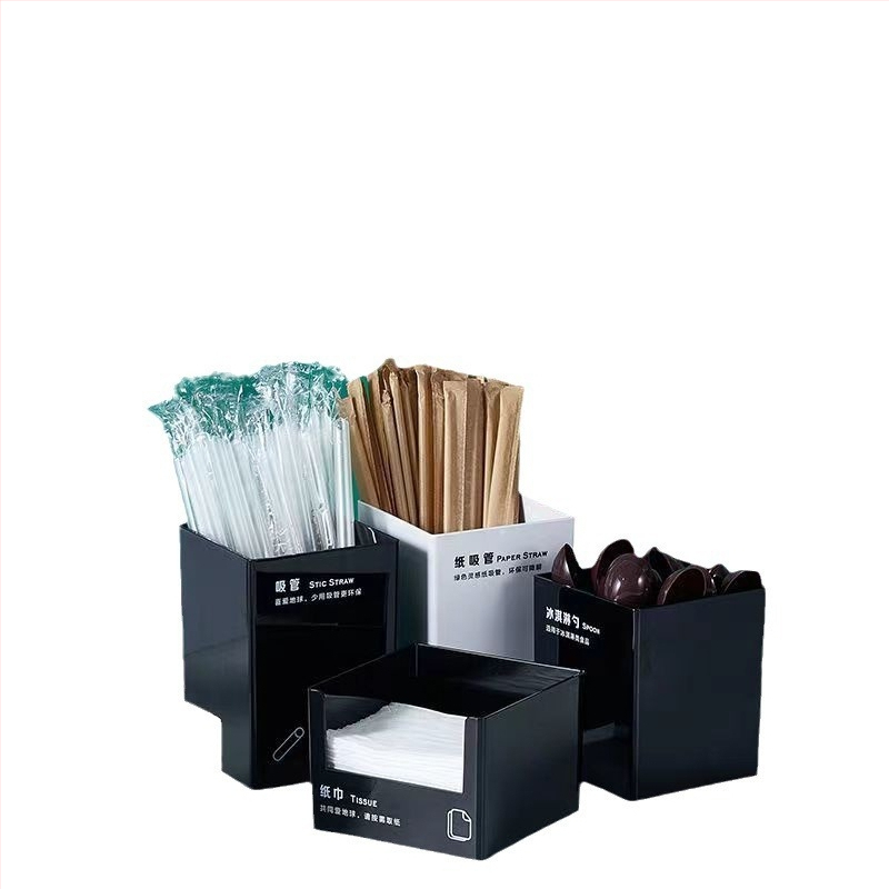 Joogikõrs ja taskurätikute hoiukarp, plastikust, sile pind, ruudu kuju, moodne minimalistlik stiil