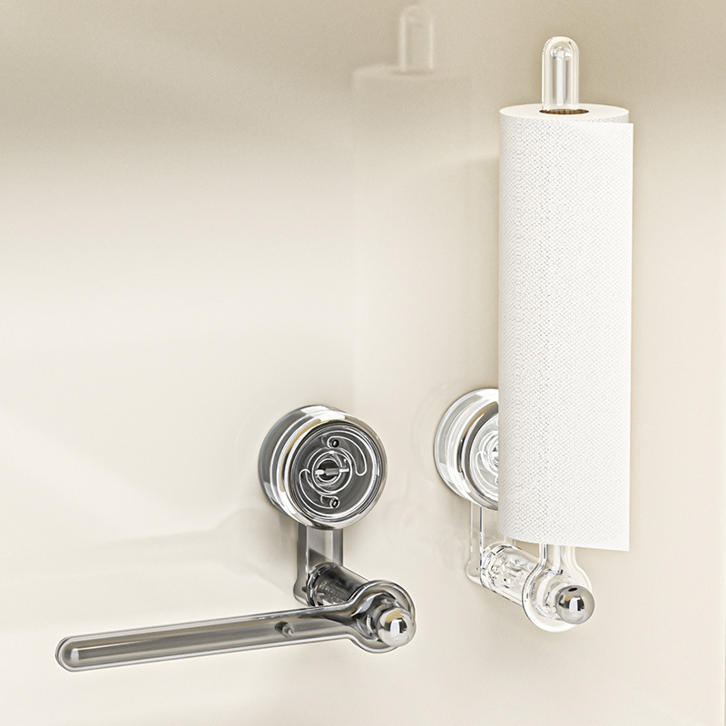 Suport pentru hârtie de bucătărie cu prindere prin aspirație – plastic, pentru role de hârtie, multifuncțional, stil Light Luxury