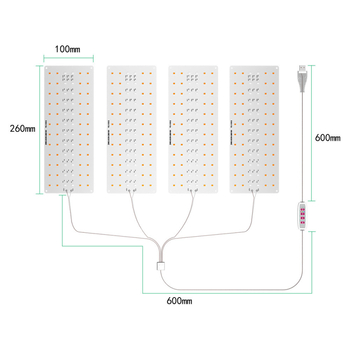 LED vidaus augalų augimo šviesa su 288 LED, įėjimas 5V, IP42 apsauga, mygtukinė kontrolė, tarnavimo laikas 50 000 h