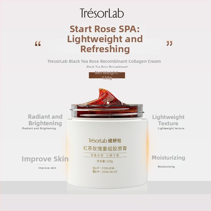 Tiyanhe Kreem-Gel Mask Rekombinantne Kollageen Musta Tee ja Roosi – Niisutav, Pooride Silendamine, Normaalsele Nahale, 120 ml, 3-aastane Säilivusaeg