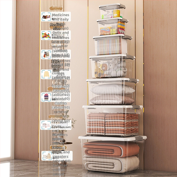 Riidekasti ladustamiskast, läbipaistev disain, 50–60 L maht, PP plastikust, mitmekülgne, tolmu- ja niiskuskindel