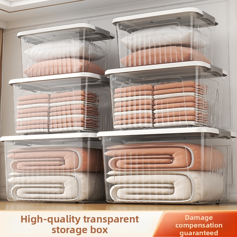 Riidekasti ladustamiskast, läbipaistev disain, 50–60 L maht, PP plastikust, mitmekülgne, tolmu- ja niiskuskindel