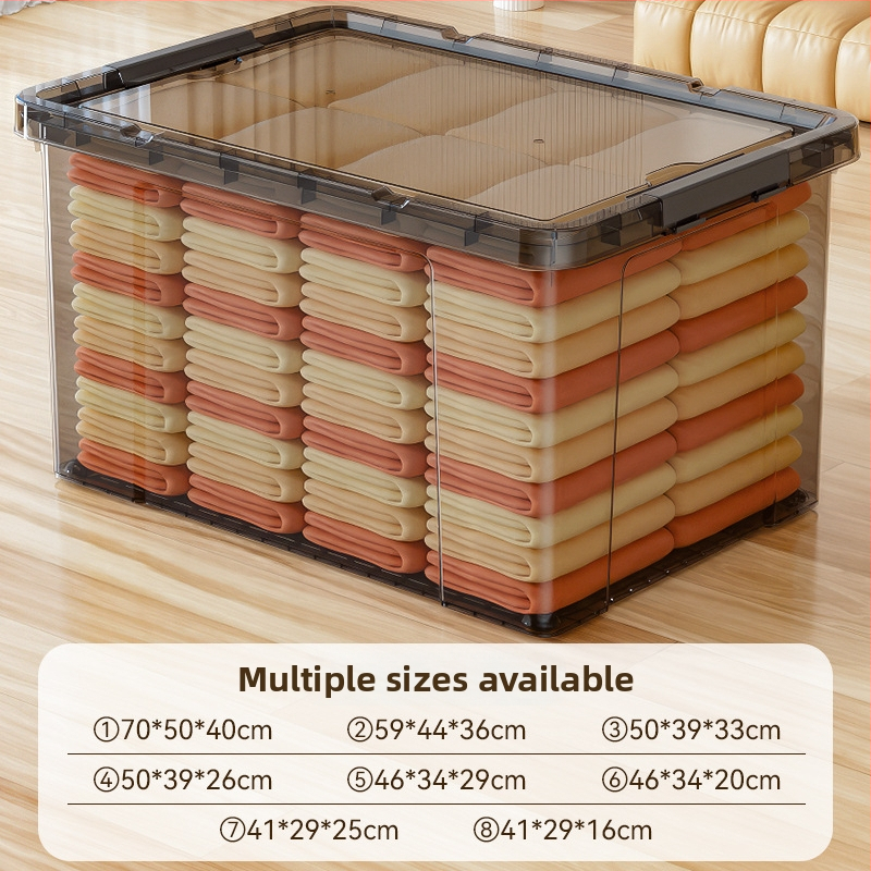 Riidekasti ladustamiskast, läbipaistev disain, 50–60 L maht, PP plastikust, mitmekülgne, tolmu- ja niiskuskindel