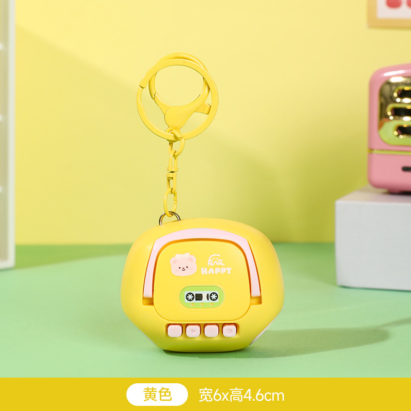 Mini karikatūrinis magnetofono rakšnų pakabukas su garsu, iš plastiko, karikatūrų stilius, puiki verslo dovana