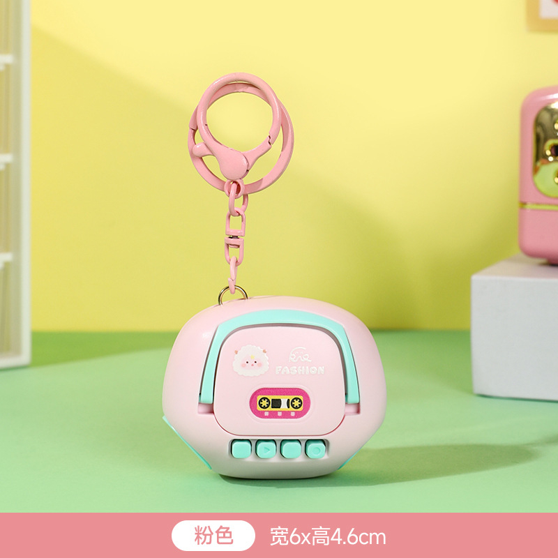 Mini karikatūrinis magnetofono rakšnų pakabukas su garsu, iš plastiko, karikatūrų stilius, puiki verslo dovana