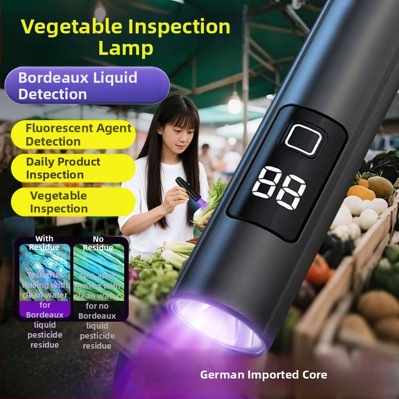 Dārzeņu UV atklāšanas pildspalva, 365 nm, ar digitālo displeju un LED lukturi – uzlādējams, 240–350 lm, ūdensizturīgs