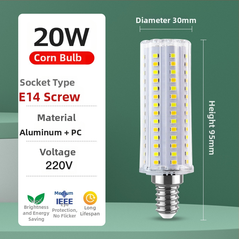 LED kukurūzų lemputė – akių apsauga, be mirgėjimo, 20W • 112 LED • 2000 lm • 360° spindulys • E27 lizdas
