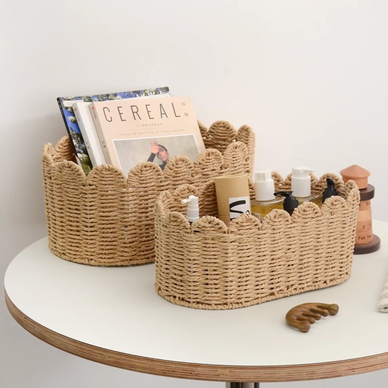 Košara za pohranu, pletena od papirnate užadi, nordijskog stila, prilagodljiv model, pakiranje od 2 komada (materijal: papirnato uže; model: prilagodljiv; pakiranje: 2 komada; stil: nordijski; namjena: kućna upotreba)