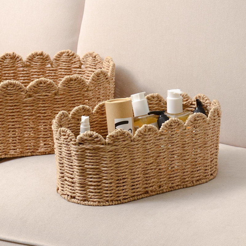 Košara za pohranu, pletena od papirnate užadi, nordijskog stila, prilagodljiv model, pakiranje od 2 komada (materijal: papirnato uže; model: prilagodljiv; pakiranje: 2 komada; stil: nordijski; namjena: kućna upotreba)