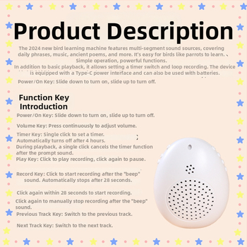 Paukščių kalbos mokymo įrenginys – papūgos kalbos treniruoklis, plastikinis korpusas, prekės ženklas Happy Parrot, skirtas paukščiams