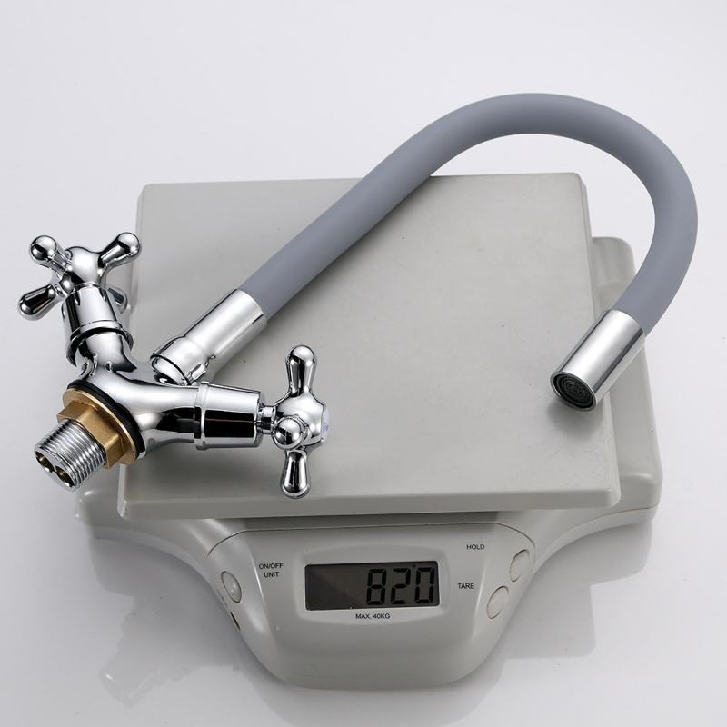 Кухненски кран от цинкова сплав, горещо/студено, въртящ се универсален тръбопровод, вход 1/2-инч, изход 1/2-инч, работна температура 0–90°C, цял меден клапан, електрополирана повърхност