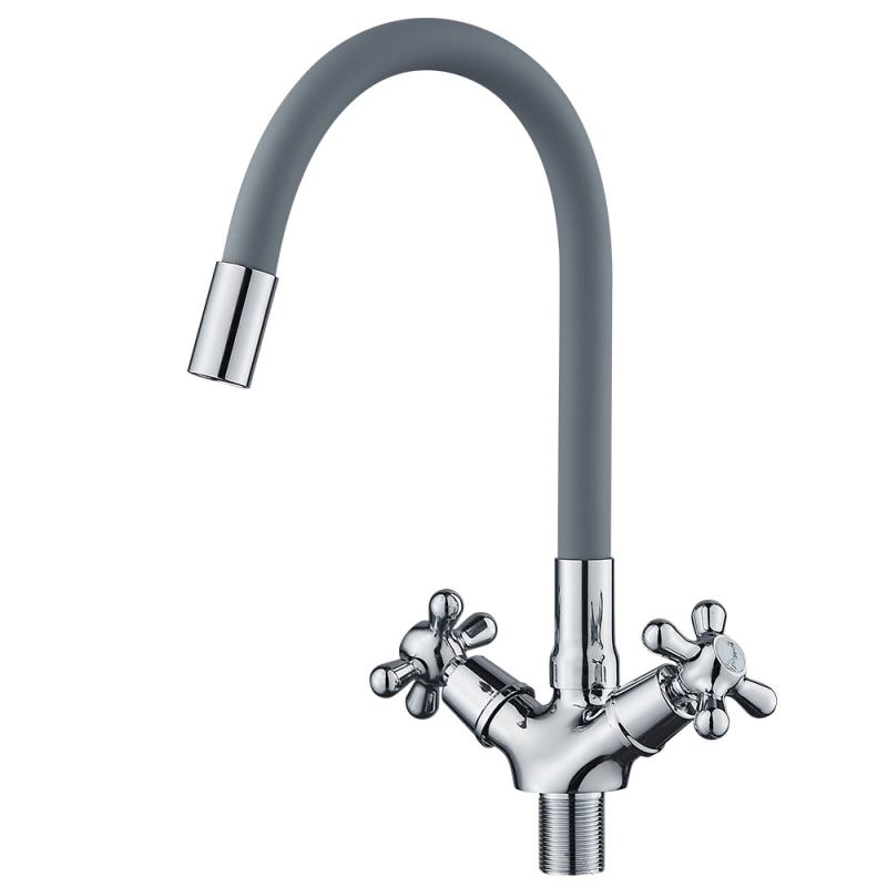 Кухненски кран от цинкова сплав, горещо/студено, въртящ се универсален тръбопровод, вход 1/2-инч, изход 1/2-инч, работна температура 0–90°C, цял меден клапан, електрополирана повърхност