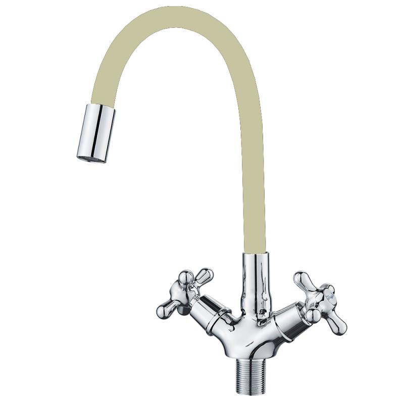 Кухненски кран от цинкова сплав, горещо/студено, въртящ се универсален тръбопровод, вход 1/2-инч, изход 1/2-инч, работна температура 0–90°C, цял меден клапан, електрополирана повърхност