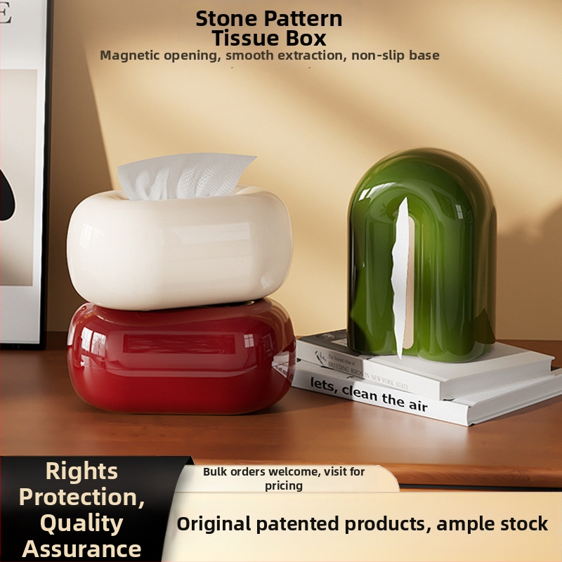 Travertin servetėlių dėžutė – PET+ magnetas, šiuolaikinis minimalistinis dizainas, daugiafunkcinis servetėlių laikiklis svetainei, automobiliui ir voniai (kompatibilus su nuimamomis servetėlėmis)